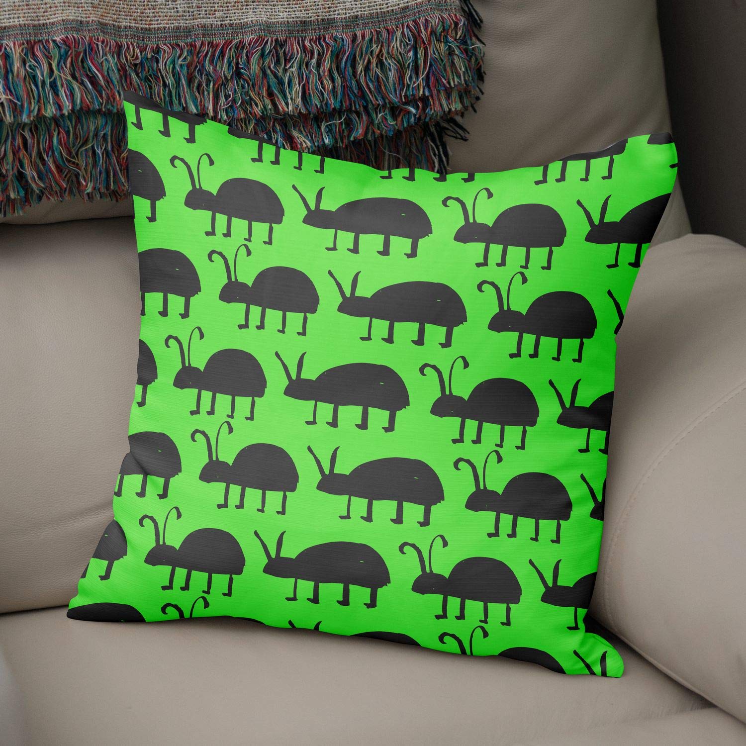 Bonamaison Decorative Cushion Cover Neon Green & Fume, Throw Pillow Covers, Home Decorative Pillowcases for Livingroom, Sofa, Bedroom, Size: 50x50 Cm - Designed and Manufactured in Turkey