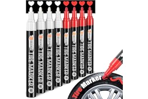 SELEAD Tire Marker White Red - 8 Pack Paint Pens for Car Tires Lettering, Premium Professional Oil Based Ink, Waterproof Quick Drying Non-Fading Permanent Markers