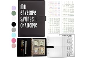 ADZT'S 100 Envelopes Challenge Binder Kit A5 Size Money Saving Budget Binder with Numbers 100 Day Cash Envelopes Savings Challenges Book Planning to Save $5050 Black