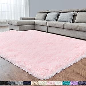 Pink Super Soft Area Rug for Bedroom,4x6,Fluffy Rugs,Shag Carpet for Living Room,Furry Rug for Girls Baby Room,Shaggy Rug for Kids Room,Nursery,Dorm,Non-Slip Rug,Pink Carpet,Home Decor,Bedside Rug