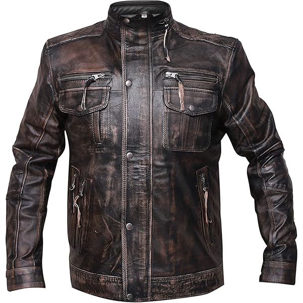 RSH LeatherCraft Distressed Goatskin Leather Biker Vintage Style