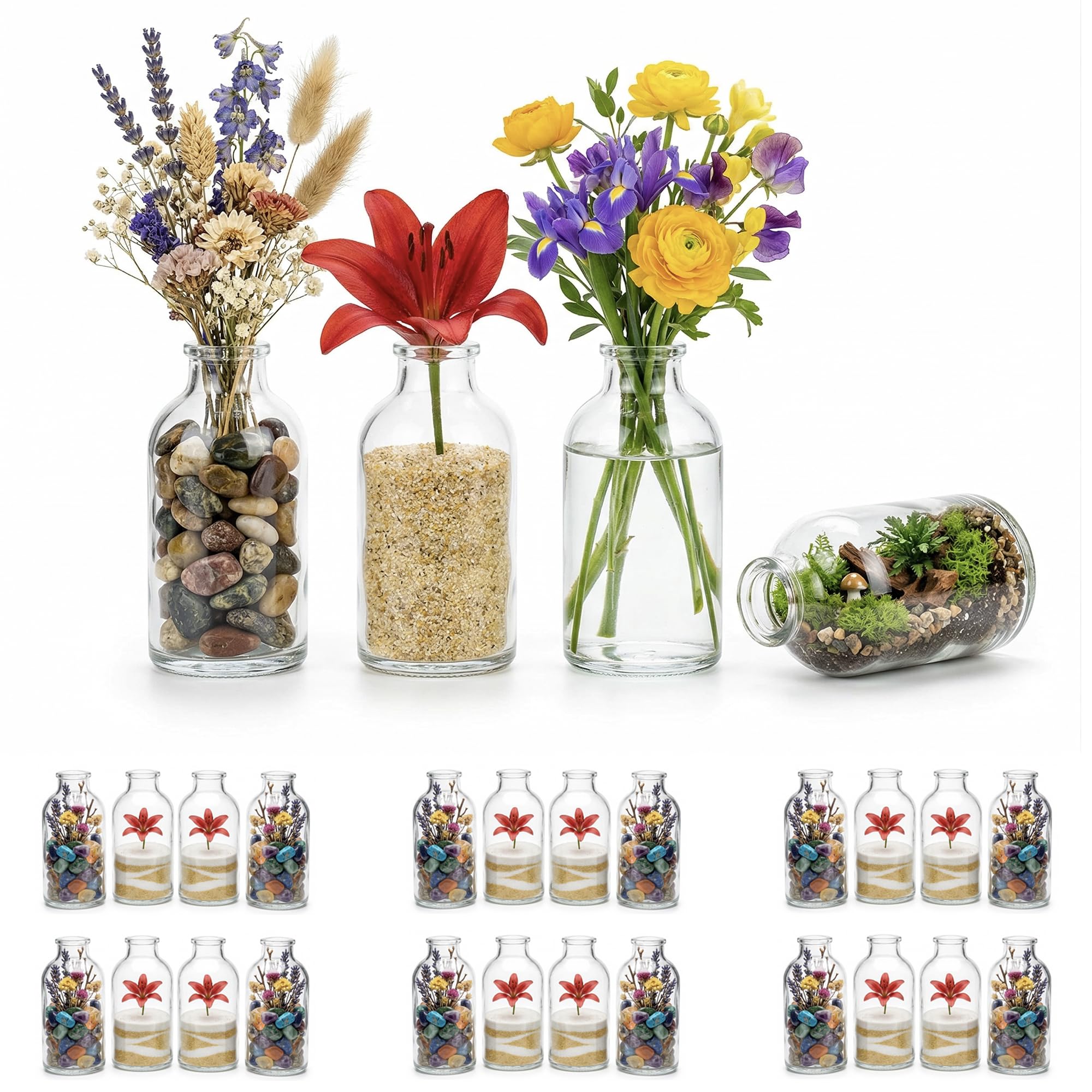 Casavetro Small Bud Vases - 24 Pcs Clear Mini Glass Vases for Flowers, Table Decoration, Wedding Centrepieces (24 x 100 ml)