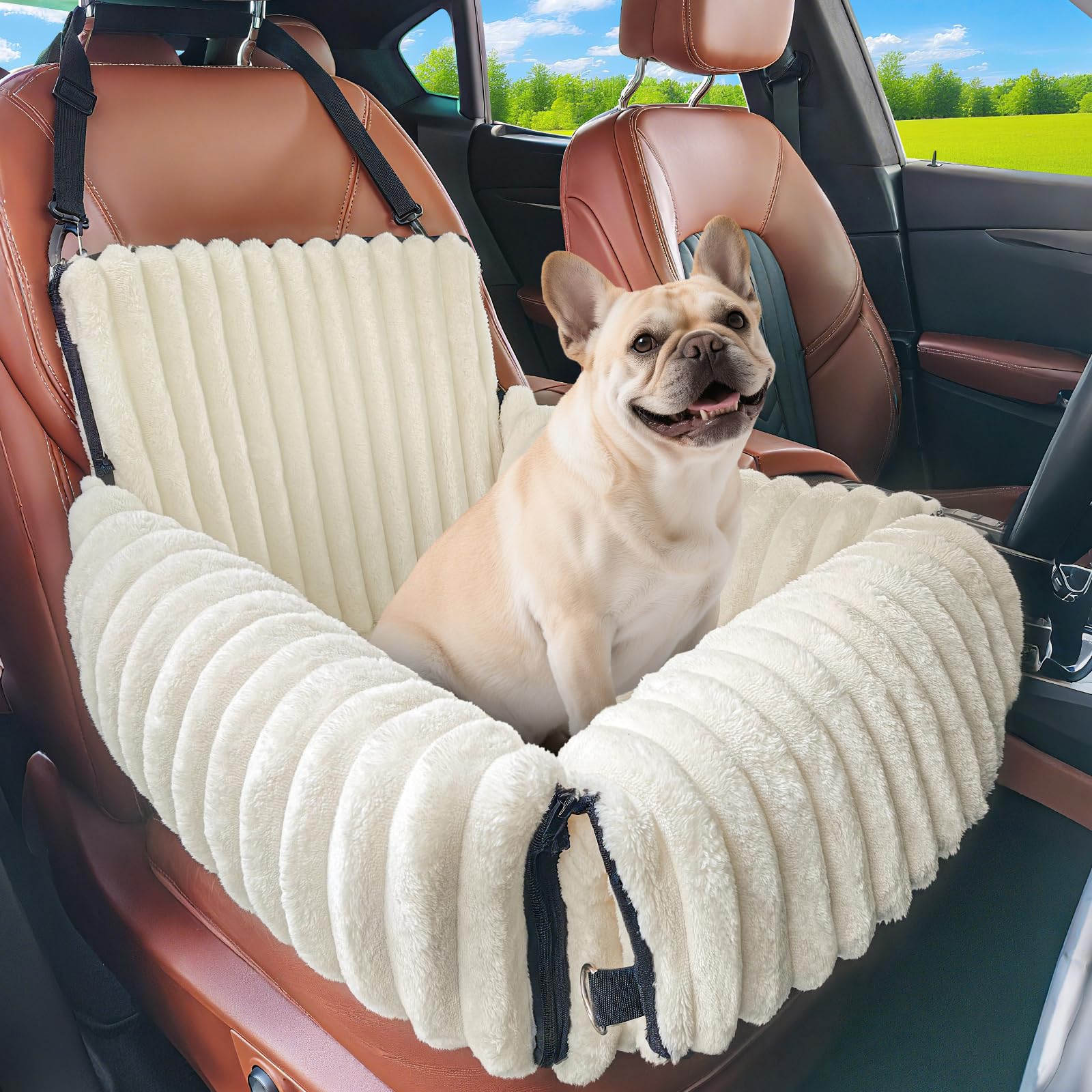 Photo 1 of MIXJOY 6-in-1 Dog Car Seat for Small/Medium Dogs up to 25 lbs, Multi-Functional Dog Carrier for Car with Detachable Washable Cover, Pet Travel Bed with Clip-On Safety Leash, Beige