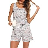ENJOYNIGHT Womens Pajamas Set Cotton Summer Sleep Tank and Shorts Pjs Sleeveless Sleepwear