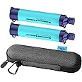 Membrane Solutions 2Pcs Personal Water Filter Straw with A Storage Case Travel Carrying Bag Portable Water Filtration Carrier, Hard Shockproof EVA, for Camping, Hiking, Water Purifier Survival