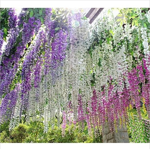 Artificial Wisteria, 12 pcs Simulation Fake Wisteria Vine Silk Decoration Flowers 110 CM Hanging