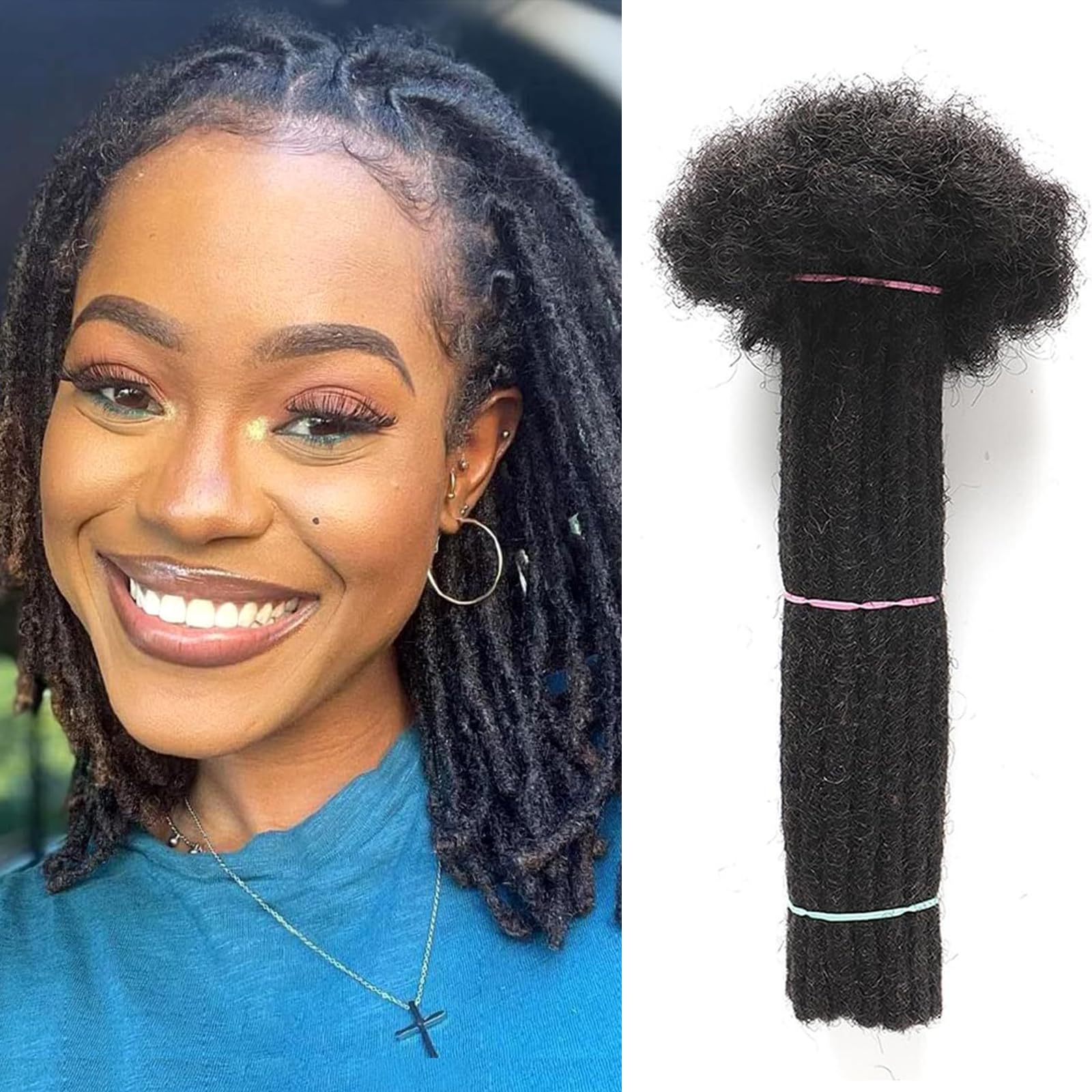 Alaleibaby 0.6cm Thickness 8 Inch 60Strands Real Human Hair Dreadlock Extensions for Man/Women Full Head Handmade Permanent loc Extensions Bundles Can Be Dyed Bleached Curled and Twisted — image 1