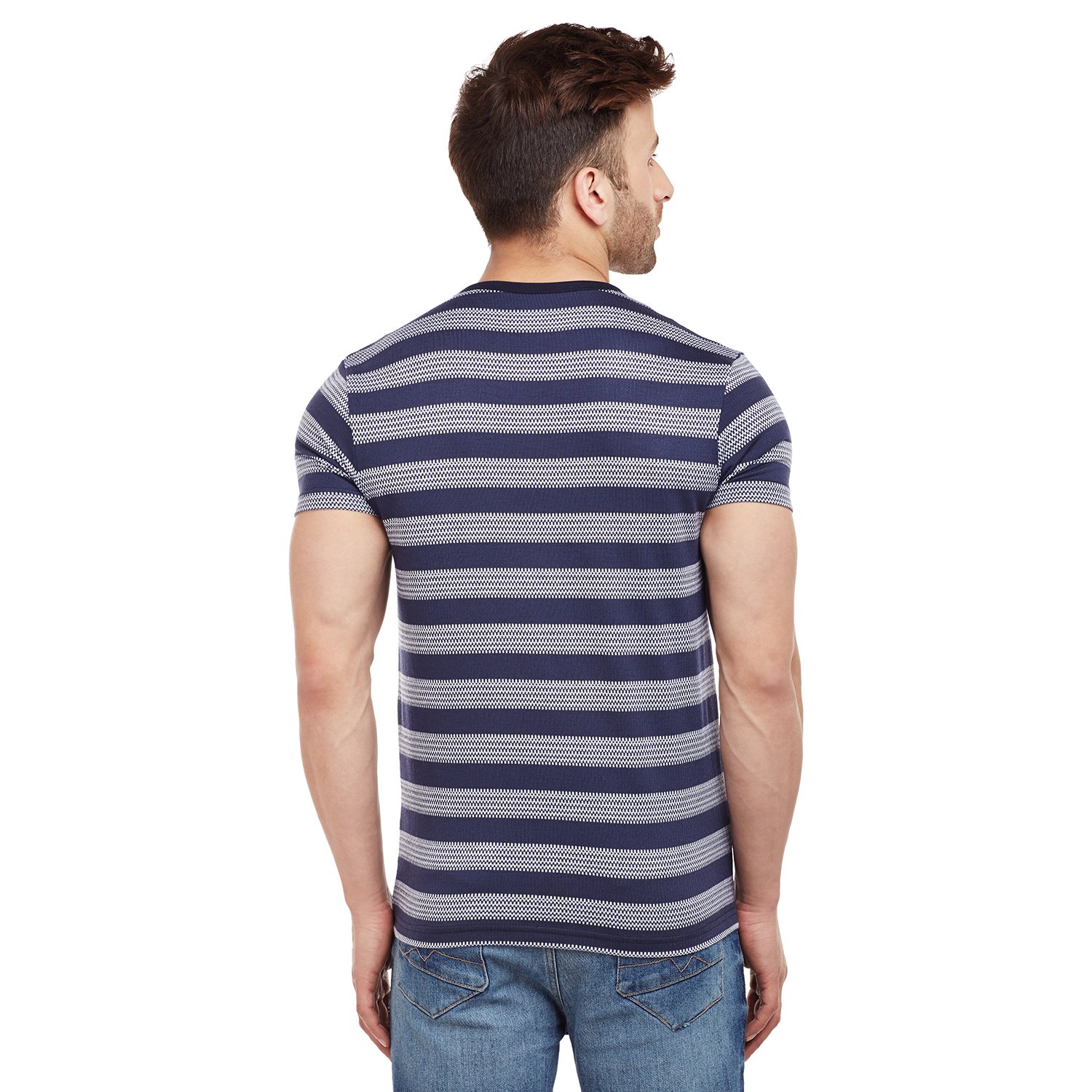 vimal black striped round neck tshirt for men