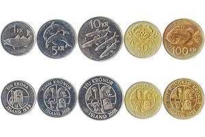 HOBBY OF KINGS Set of 5 Coins from Iceland: 1, 5, 10, 50, 100 KRONUR. 1987-2011
