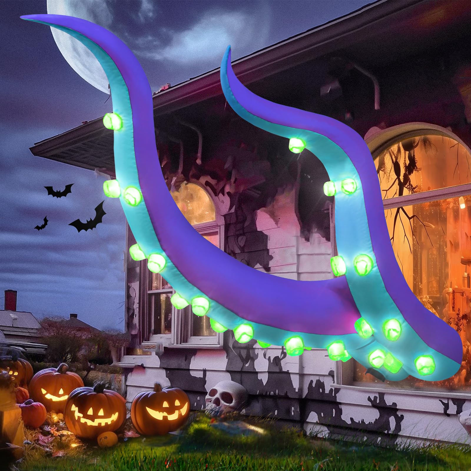 Photo 1 of FunFanso 7FT Halloween Inflatable Purple Octopus Tentacles Outdoor Decorations, Blow up Hanging Decor with Built-in LED Lights, Charming Window Decoration for Yard Roof Indoor Holiday Party Home Yard
