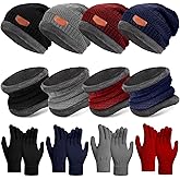 12 Pcs Kids Winter Hat Glove Scarf Sets Kids Beanie Cap Touch Screen Gloves and Warm Circle Neck Scarf for Toddler Boys Girls