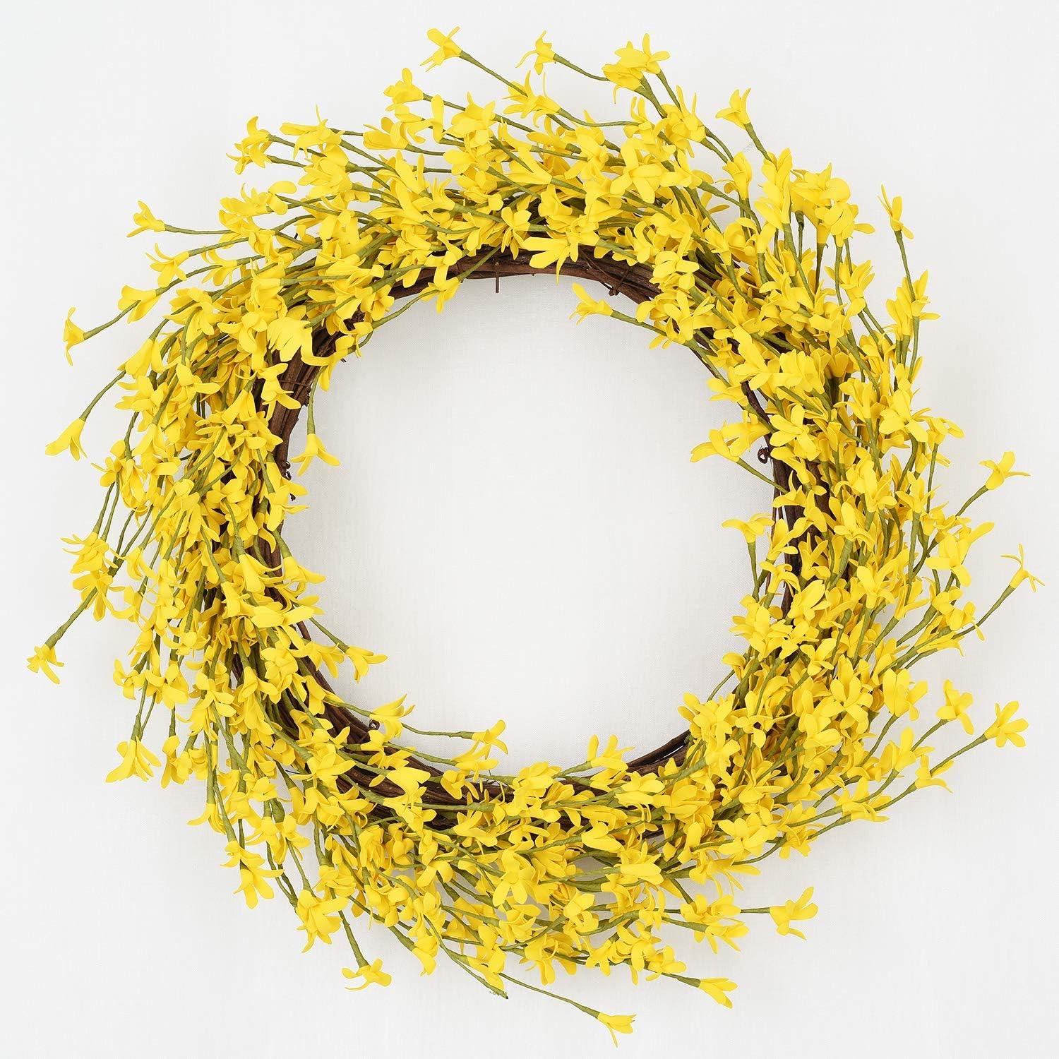Lvydec Artificial Forsythia Flower Wreath - 16" Yellow Flower Door Wreath Fake Flower Spring / Summer Wreath for Front Door Wedding Home Decor