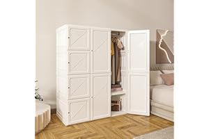ANTBOX Portable Wardrobe Closet Storage Organizer for Clothes,Folding All-in-one Plastic Wardrobe with Magnetic Door and Easy Assembly 8 Doors-6 Cubes-2 Hanging Rod.