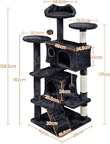 Yaheetech 138.5cm Cat Tree Tower Multilevel Activity Tree Black view 2