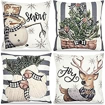YeeJu Lot De 4 Housses De Coussin De Noël De 45,7 X 45,7 Cm, Housses De Coussin Décoratives Pour Décoration De Canapé D'extérieur (rouge, Sapin, Cerf, Flocon De Neige (18
