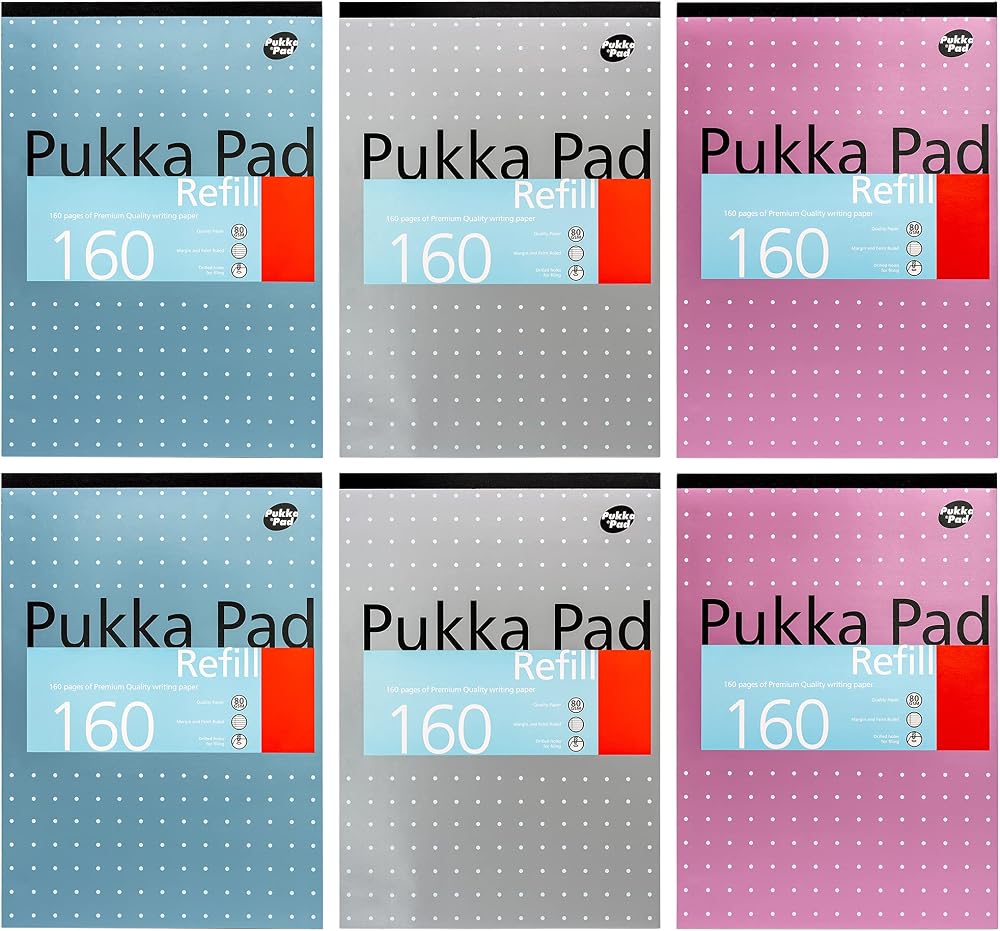 Pukka Pad A4 Refill Notepad 160 Pages 80GSM 8mm Ruled Tape Bound 4-Hole Pack 6