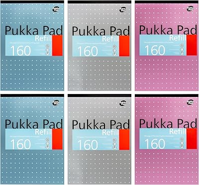 Pukka Pad A4 Refill Notepad 160 Pages 80GSM 8mm Ruled Tape Bound 4-Hole Pack 6