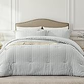 Quataly Light Grey King Comforter Set - 3 Pieces Seersucker Lightweight Bedding Comforter Sets (1 Soft Fluffy Comforter & 2 Pillowcases) - All Seasons Cozy Modern Bed Sets for Women Men