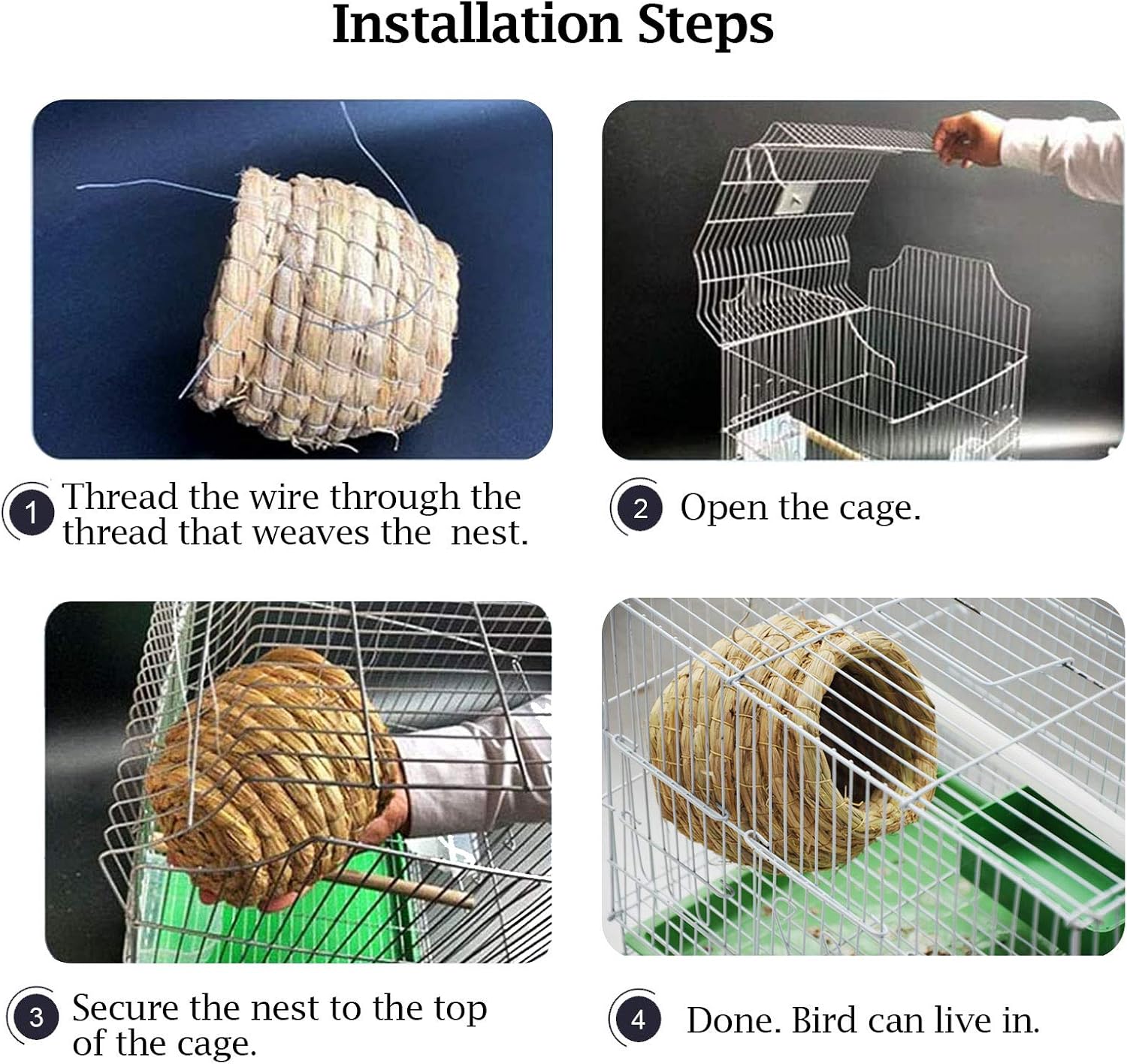 kathson Birdcages Straw Bird Nests Natural Grass Woven Birdhouse Resting Breeding Nesting Cages Hideaway Shelter for Finch Canary Budgie Lovebird Pearl Bird and Small Parrot  : Pet Supplies