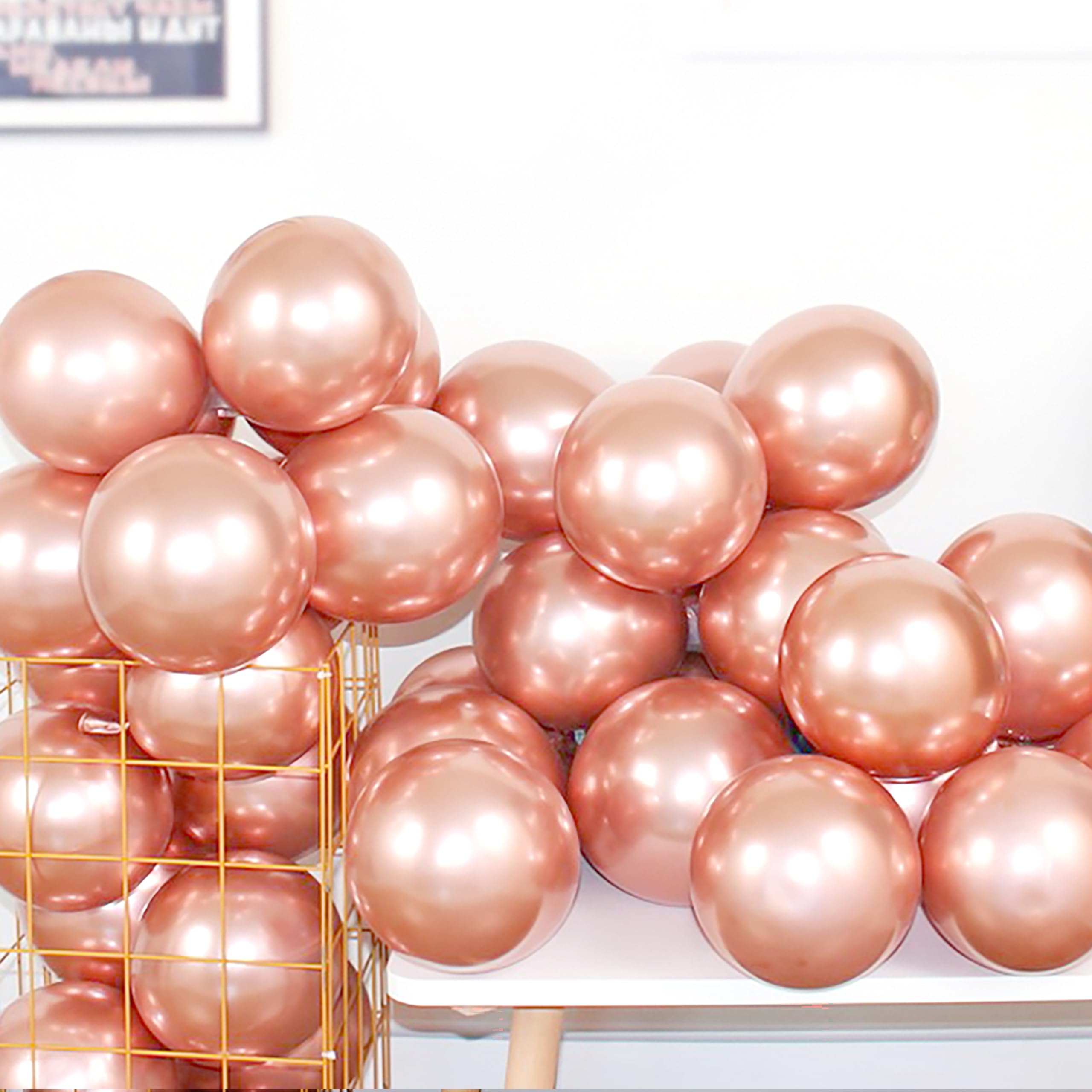 COLORFUL ELVES Rose Gold 12 Inch 100 Pcs Latex Metallic Chrome Balloons Helium Shiny Thicken Balloons Party Decorations (Rose Gold)
