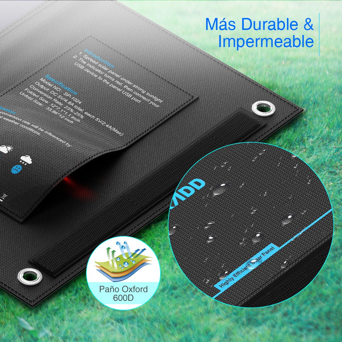 POWERADD Panel Solar 24W Portatil Cargador Solar Plegable con 2 USB de Salida Puertos 5V/2.4A para Dipositivos Móviles USB Recargables