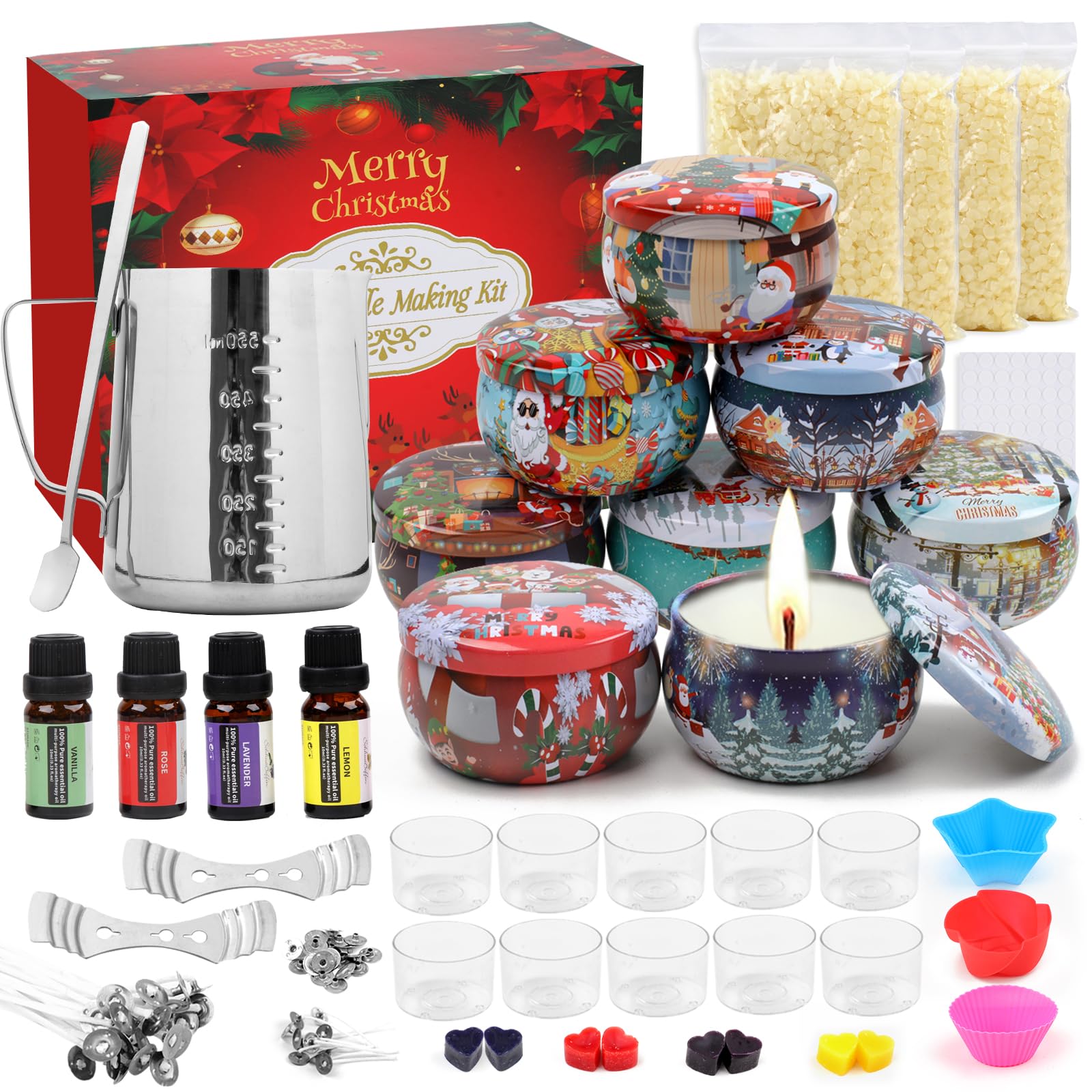 TEPENAR DIY Christmas Scented Candle Making Kit - Complete Candle DIY Set Pouring Pitcher Candles for Creating Festive Candles with Art and Craft Supplies