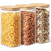 ComSaf 1.8 Qt Rectangle Glass Storage Containers with Lids, Glass Jars with Bamboo Lids, Clear Food Storage Jar, Sugar Coffee Containers, Pantry Storage Container for Pasta Rice Flour Oats Nuts Tea