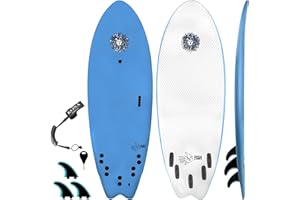 KONA SURF CO. The 5-5 Fish Surfboard for Beginners Kids and Adults - Soft Top Foam Surfboards for Beach â€“ Surf as a Boogie Board Bodyboard or Softboard - Includes Fins and Leash