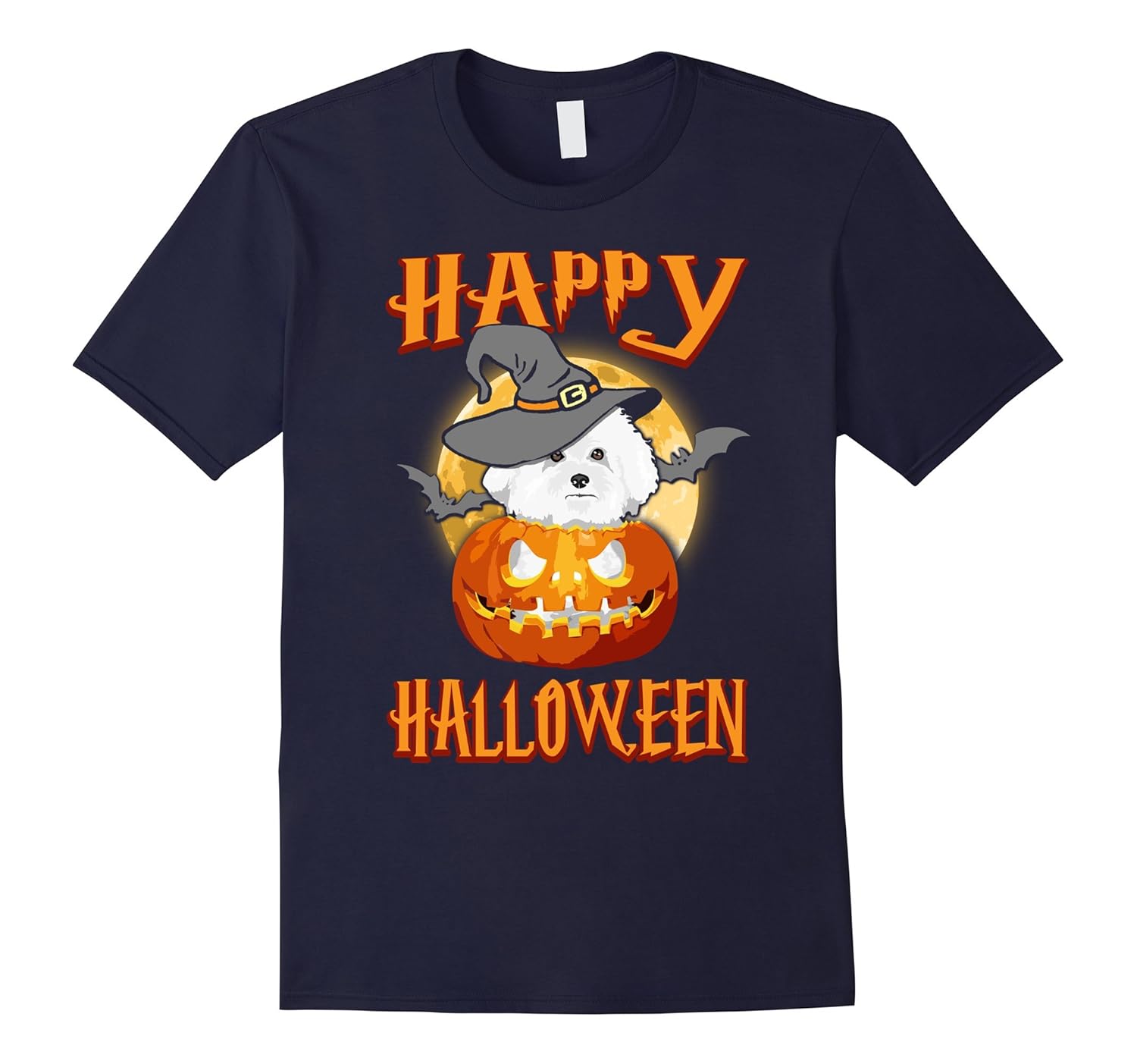 Bichon Frise Dog Happy Halloween T-shirt Pumpkin Costumes-Art