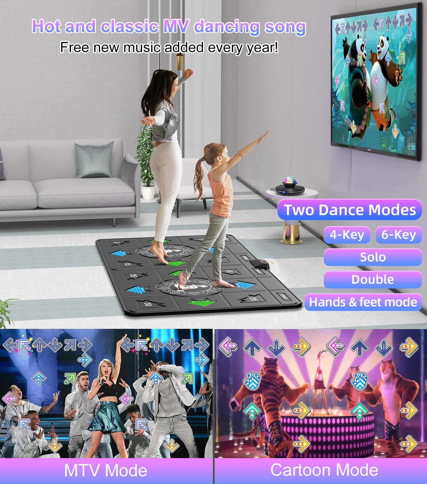 FWFX Dance Mat for Kids and Adults, 2-Player Musical Electronic Dancing Game for TV, Active Indoor Game for Family Parties - Ideal Christmas and Birthday Gift for Kids Boys Girls (Gray)
