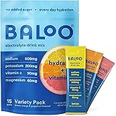 Baloo Clean Electrolytes Powder Packets - No Added Sugar - Hydration Packets with Real Fruit &amp; Unrefined Sea Salt - Magnesium, Potassium &amp; VIT C for Daily Clean Hydration - Variety Pack - 15ct
