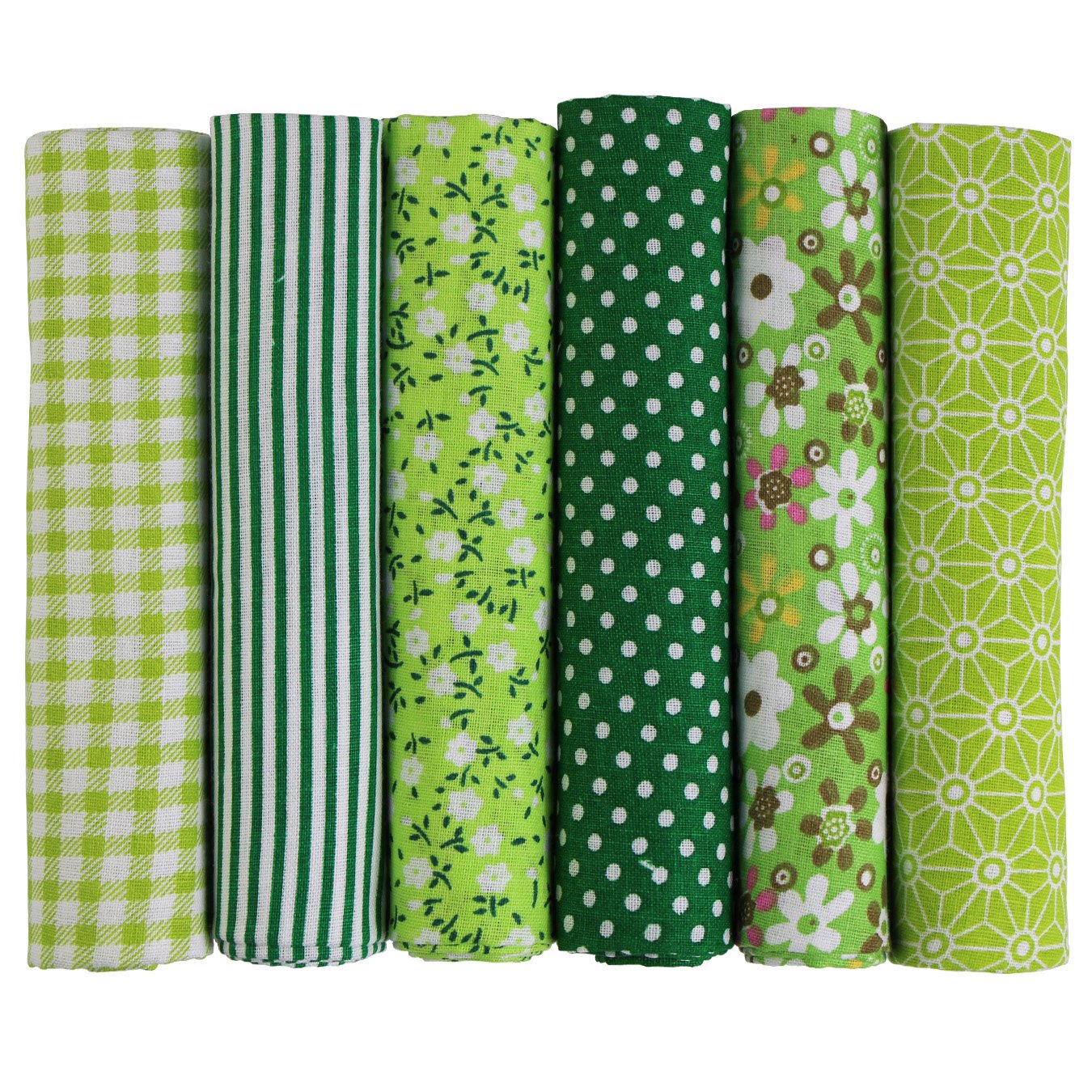 UOOOM 6pcs 50 x 50cm Patchwork Cotton Fabric Squares DIY Handmade Sewing Quilting Fabric Different Designs (Tone-Green) — image 1