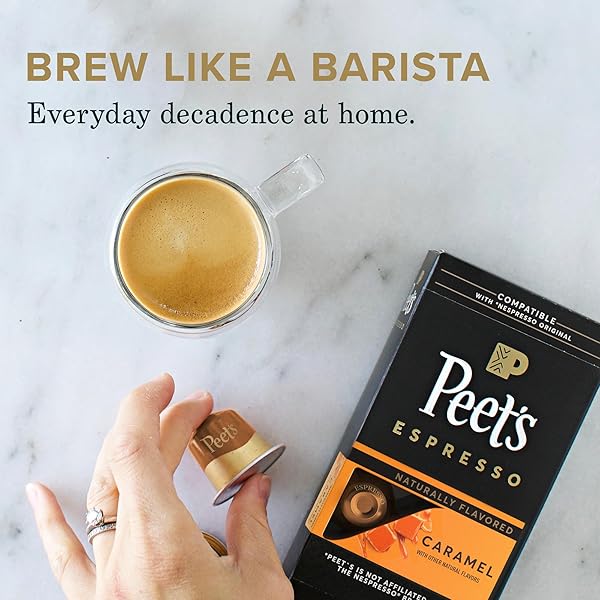 PEET’S COFFEE, DARK ROAST ESPRESSO CAPSULES COMPATIBLE WITH NESPRESSO ORIGINAL MACHINE, CARAMEL 10 COUNT (1 BOX OF 10 ESPRESSO CAPSULES)