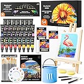 Shuttle Art 54 Pack Acrylic Paint Set, Acrylic Painting Set with 30 Colors Acrylic Paint, Wooden Easel, Painting Canvas, Paint Brushes, Palette, Art Painting Supplies for Kids Adults Beginner Artists