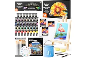 Shuttle Art 54 Pack Acrylic Paint Set, Acrylic Painting Set with 30 Colors Acrylic Paint, Wooden Easel, Painting Canvas, Paint Brushes, Palette, Art Painting Supplies for Kids Adults Beginner Artists
