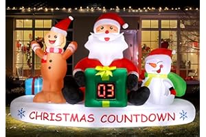Alupssuc 8 FT Christmas Inflatable Outdoor Decorations with LED Christmas Countdown Clock, Snowman Santa and Gingerbread Man, Lighted Blow Up Lawn Yard Clearance for Indoor Xmas Holiday Party Decor