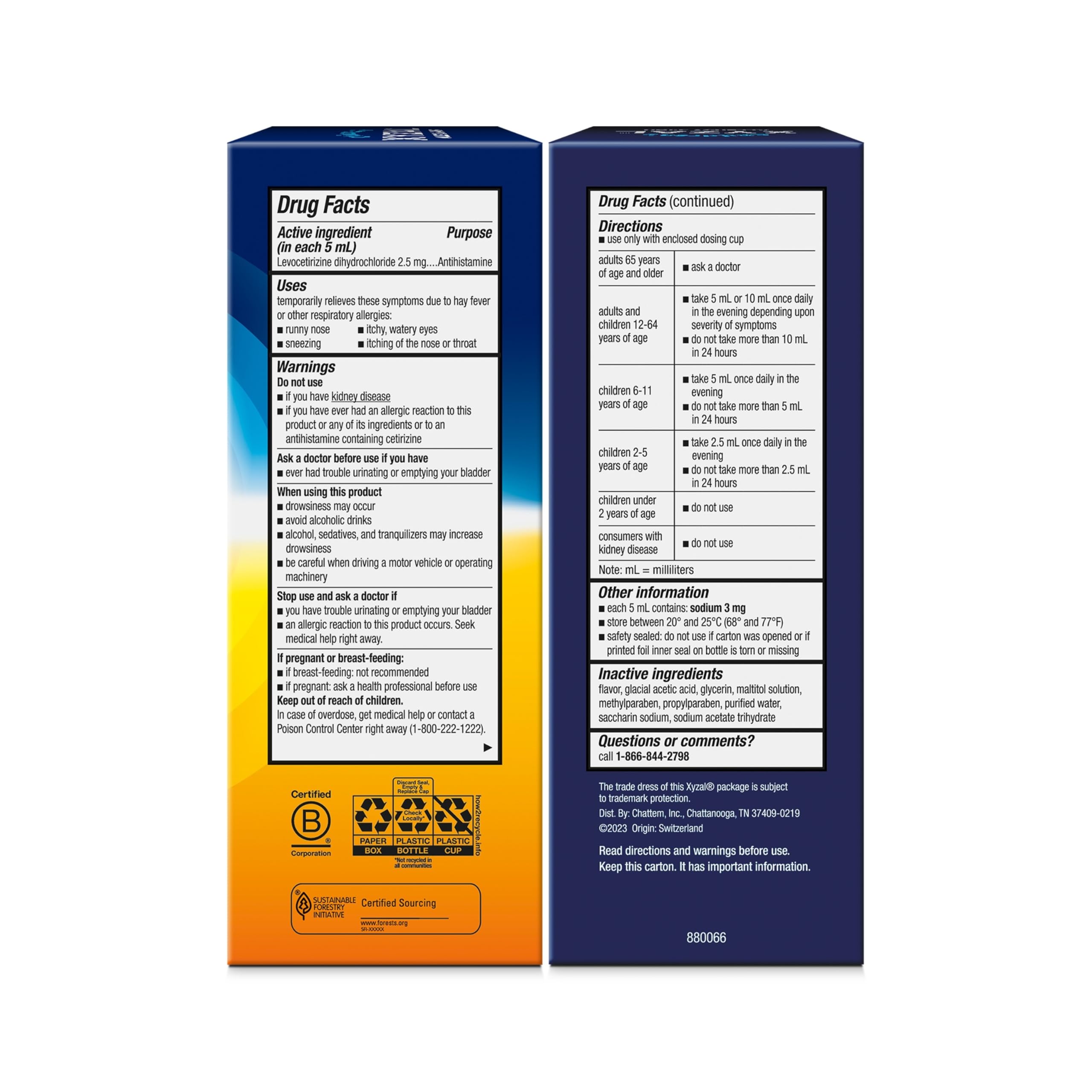 Xyzal Children's 24 Hour Allergy Relief Medicine for Kids, Levocetirizine Dihydrochloride Liquid Antihistamine, Grape, 10 Fl. oz.