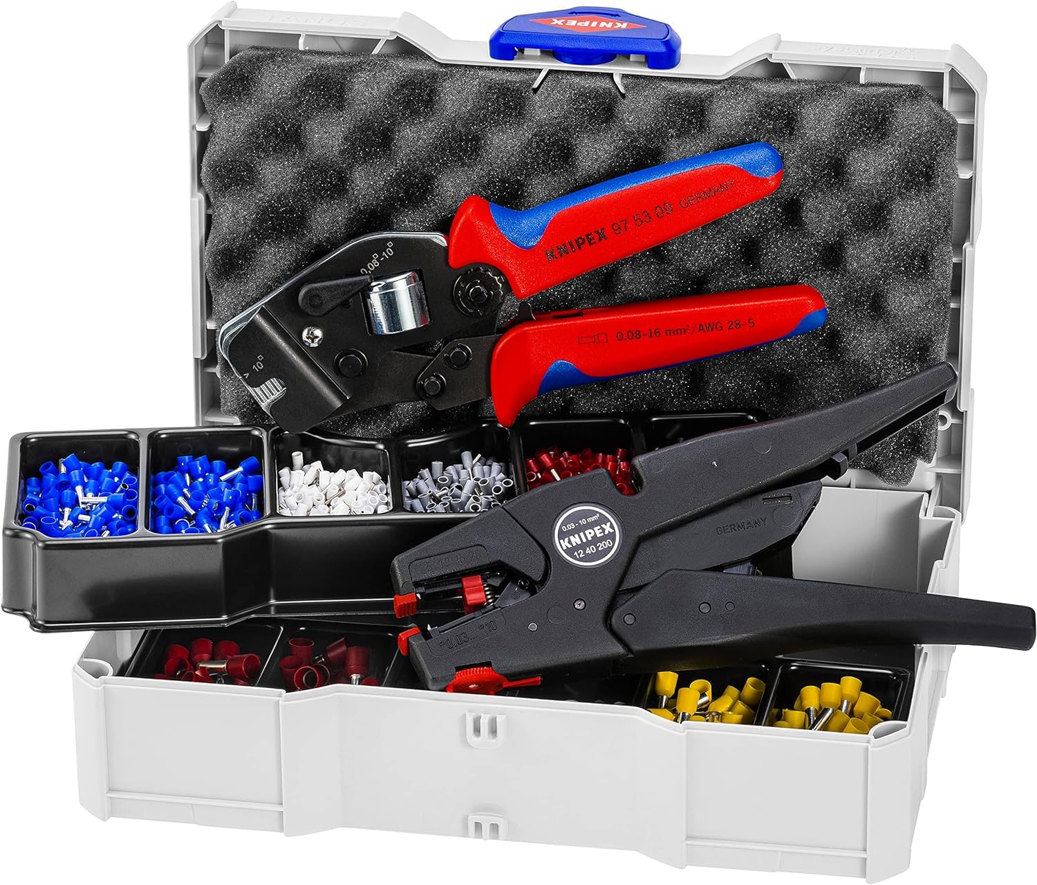 KNIPEX Crimp Assortment for Wire Ferrules 1 x 12 40 200, 1 x 97 53 09, 8 x Wire Ferrule Sets 265 mm, 97 90 16
