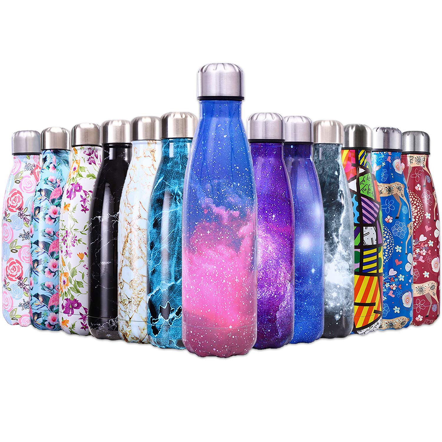 QXuan 500ml BPA Free Double Wall Insulated Stainless Steel Insulated Water Bottles for Sports Office School Travel Outdoor