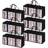 Criusia 6 Pack DVD Storage Bags, Clear PVC Media Organizer with Zipper and Handles, Stackable Holder Case for CDs, Blu-ray, Video Games, Albums, Movie Cases
