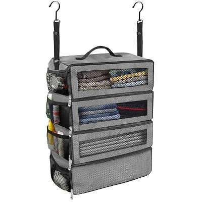 Olosar Suitcase Organizer, Travel Luggage Organizer Portable Hanging Travel Shelves Collapsible Hanging Packing Cubes for Carry on Suitcase, Grey-M