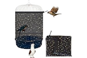 LYMOI Bird Cage Seed Catcher, 45-90'' Adjustable Bird Cage Cover, Universal Nylon Bird Cage Mesh Net, Bird Cage Skirt Guard Accessories for Parrot Parakeet Macaw Round Square Cage (Black)
