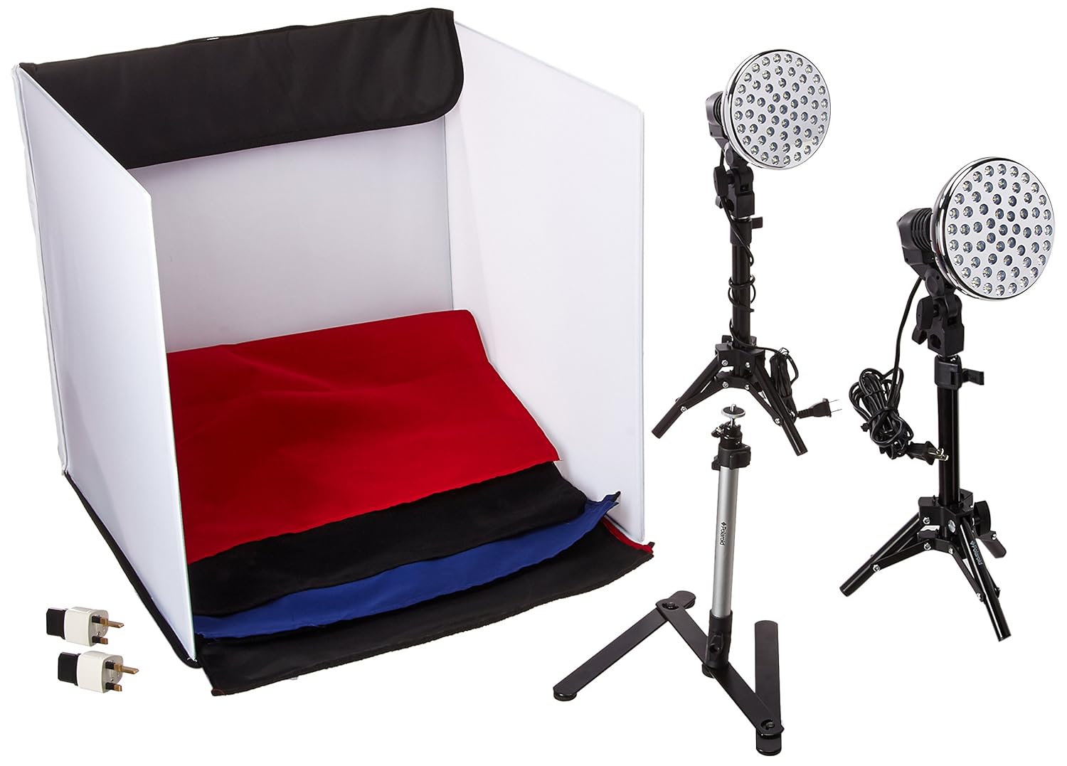 Amazon.com : Polaroid Pro Table Top Photo Studio Kit with 2 LED Lights, 2  Light Stands, 1 Tripod, 4 Color Backdrops, 3 Diffuser Screens, ...
