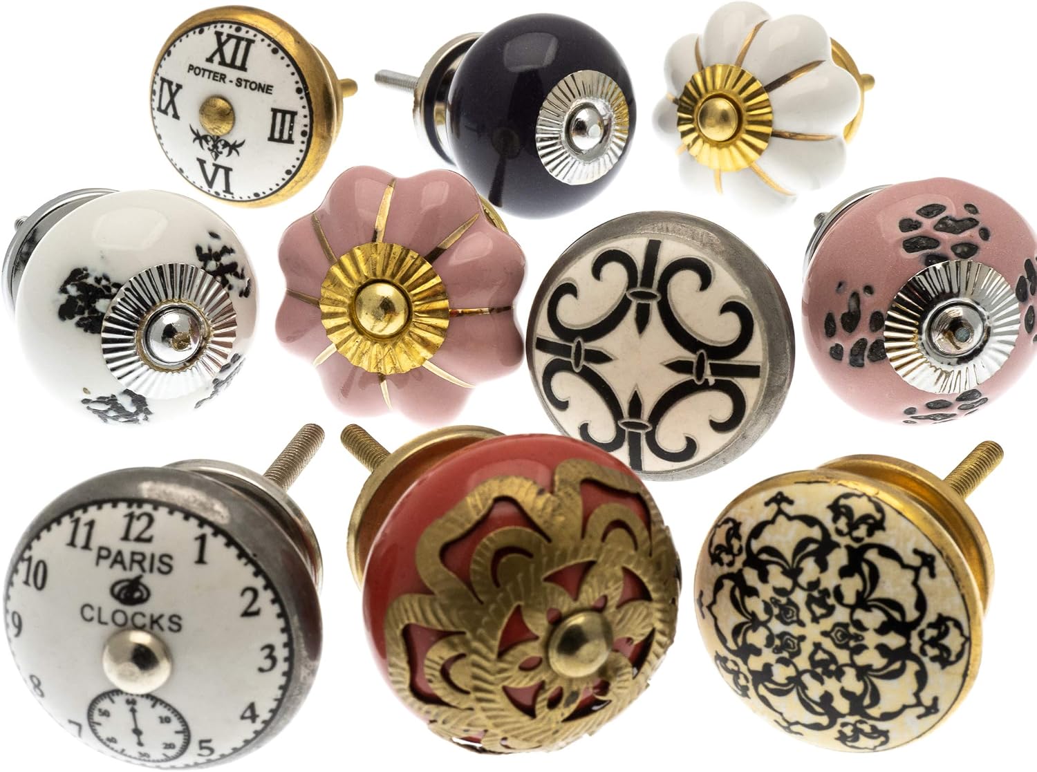 Mango Tree Cupboard Knobs - Decorative Shabby Chic Bohemian Ceramic Door and Drawer Handles - Vintage Home Décor Set of 10