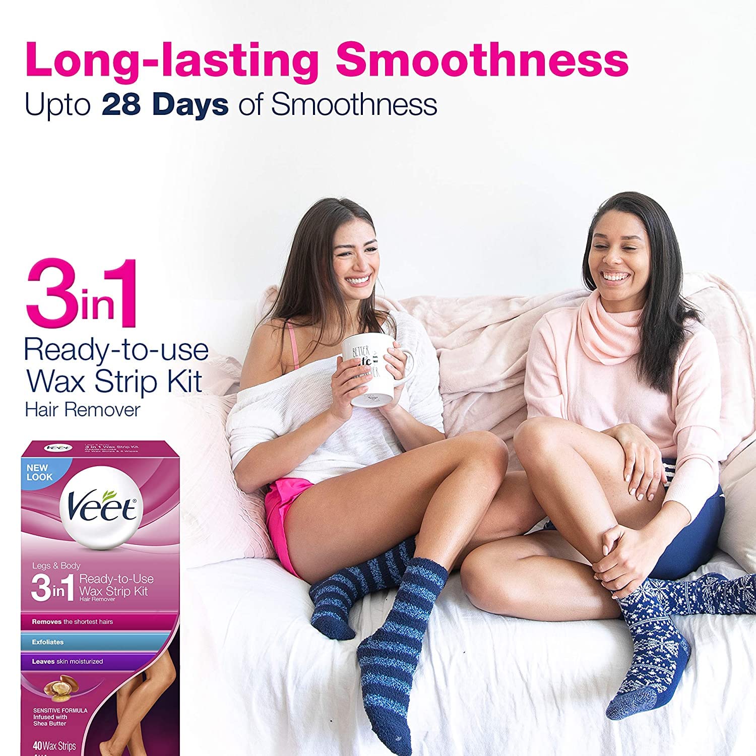 Veet Leg and Body Hair Remover Cold Wax Strips, 40 ct (Pack of 2)