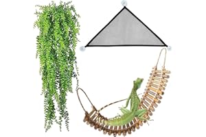 kathson Reptile Bridge for Terrarium,Bearded Dragon Wooden Bridges Gecko Hammock with Hanging Plants Lizard Lounger Bamboo Ladder Reptiles Tank Accessories Climbing for Chameleons Geckos Snakes (3Pcs)