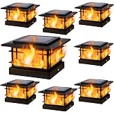 Dynaming 4x4 Solar Post Cap Lights Outdoor with Flickering Flame Light, 8 Pack Black Shell Fence Post Solar Lights Fit 4x4 Vinyl/Wooden Posts, Brightness LED Lighting Decor for Garden Deck Patio