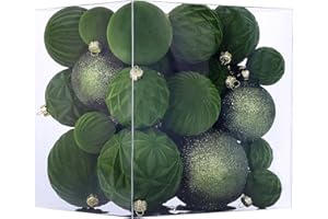 Velvet Christmas Ball Ornaments Avocado Green Christmas Tree Decorations 36pcs Shatterproof Flocked Ornaments Set with 5 Styl