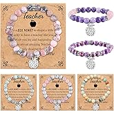 gisgfim 6Pcs Teacher Christmas Appreciation Gifts for Women Appreciation Gifts Bulk Natural Stone Teacher Appreciation Bracelet with Message Cards Thank You Jewelry for Office Coworker Birthday