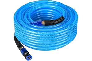 EADUTY Heavy Duty Reinforced Polyurethane Air Hose 1/4 in x 100 ft, Lightweight, Flexible Compressor Hose with Universal Quick Coupler, Plug and Bend Restrictors, Blue